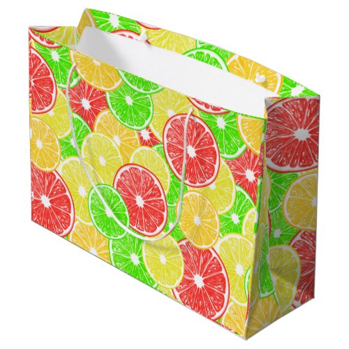 Lemon orange grapefruit and lime slices pattern large gift bag