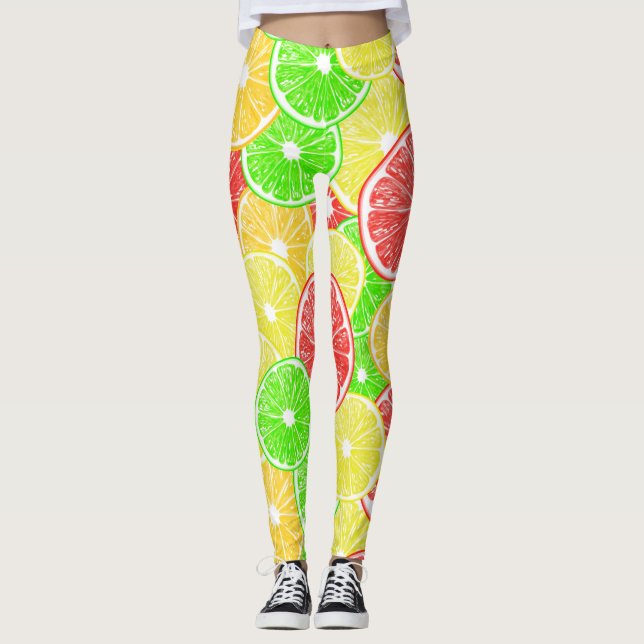 Lemon, orange, grapefruit and lime slices pattern leggings (Front)