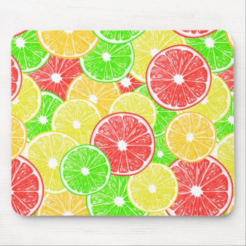 Lemon orange grapefruit and lime slices pattern mouse pad