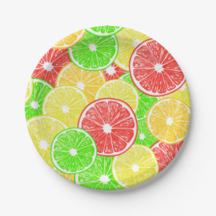 Lemon, orange, grapefruit and lime slices pattern paper plates