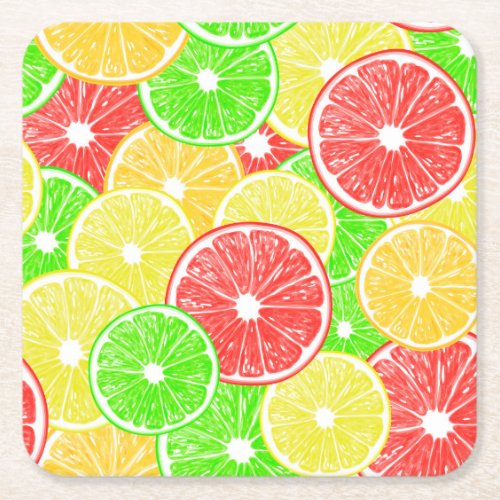 Lemon orange grapefruit and lime slices pattern square paper coaster
