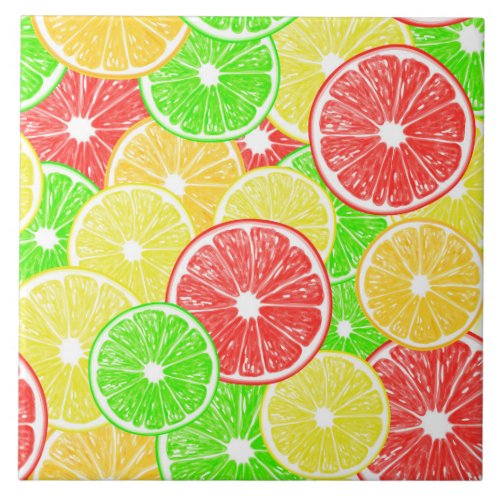 Lemon orange grapefruit and lime slices pattern tile