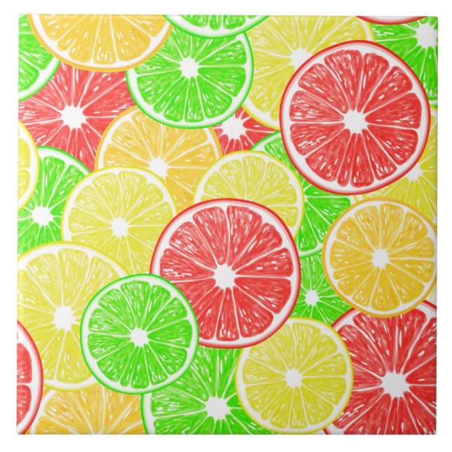 Lemon, orange, grapefruit and lime slices pattern tile (Front)