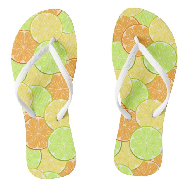 lemon orange lime fruit citrus orange green yellow flip flops (Footbed)