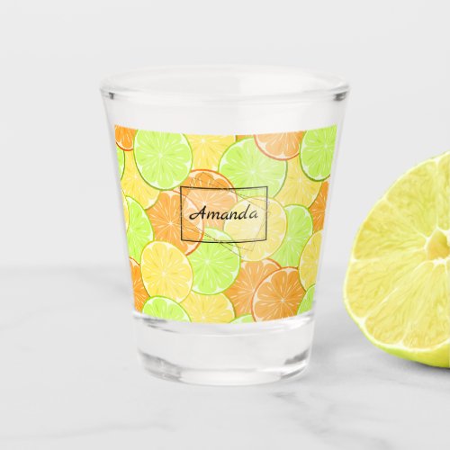 Lemon orange lime fruit pieces personalized fruit shot glass