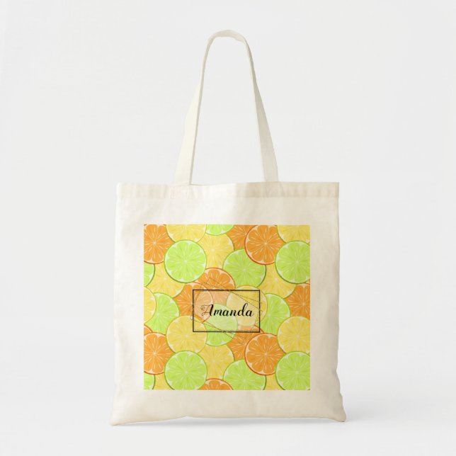 Lemon orange lime fruit pieces personalized fruit tote bag (Front)