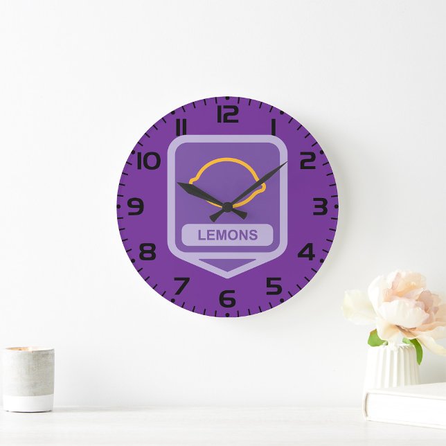 Lemon Outline Purple and Yellow Fruit Large Clock (Creator Uploaded)