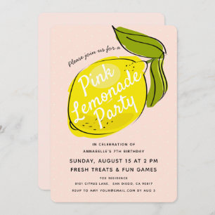 Lemon Pale Pink Lemonade Birthday Party Invitation