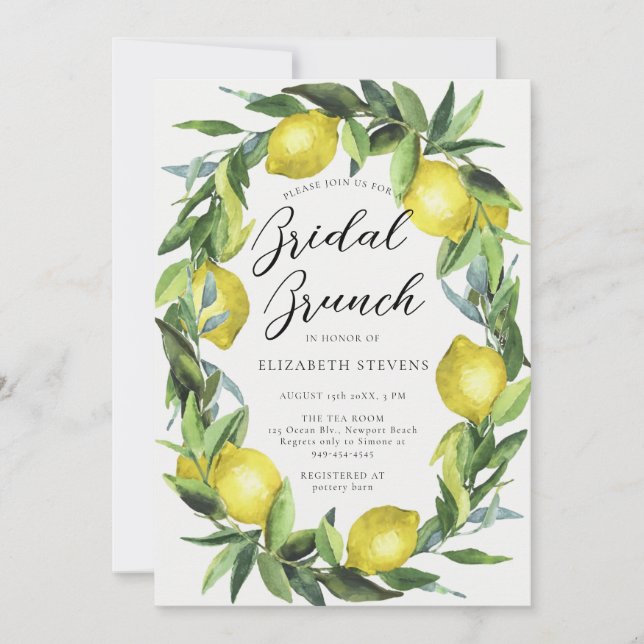 Lemon Party Yellow Green Bright Chic Bridal Shower Invitation (Front)