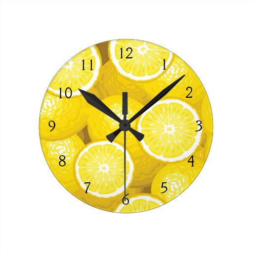 Lemon Pattern 2 Round Clock | Zazzle