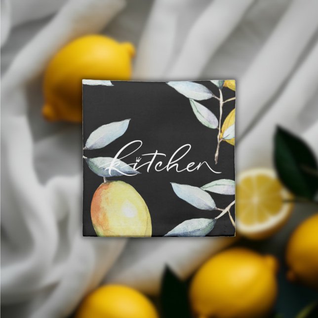 Lemon Pattern Black Cloth Napkin (Lemon Pattern Black Cloth Napkin)