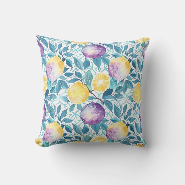 Lemon Pattern Botanical Throw Pillow (Front)