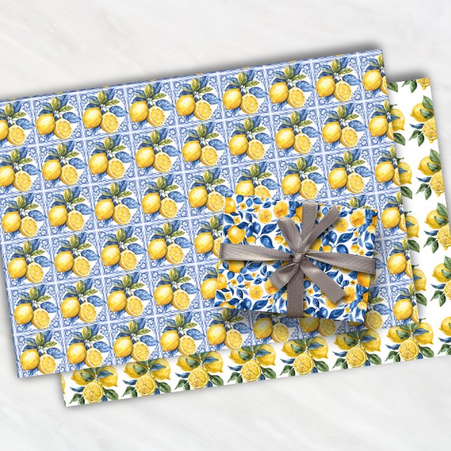 Lemon Pattern Citrus Fruit Tropical Summer Wrapping Paper Sheets (Creator Uploaded)