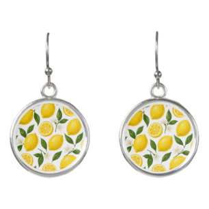 Lemon Pattern Design Fresh Citrus Summer Print Earrings