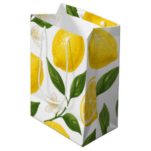 Lemon Pattern Design Fresh Citrus Summer Print Medium Gift Bag