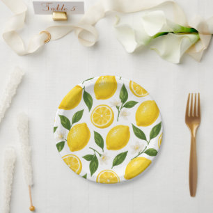 Lemon Pattern Design Fresh Citrus Summer Print Paper Plates