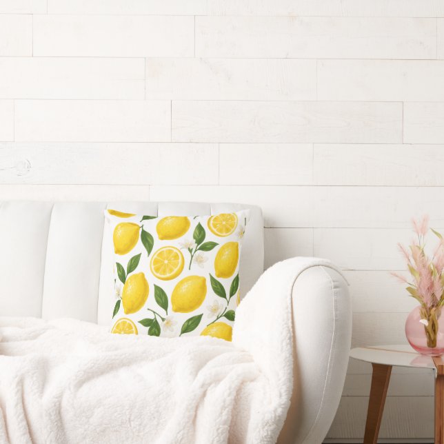 Lemon Pattern Design | Fresh Citrus Summer Print  Throw Pillow (Couch)