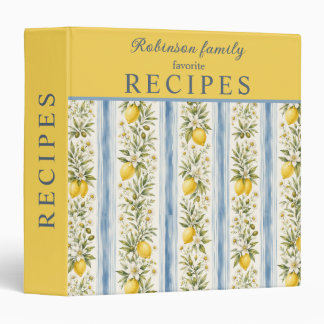 Lemon Pattern Family Favorite Recipes 3 Ring Binder