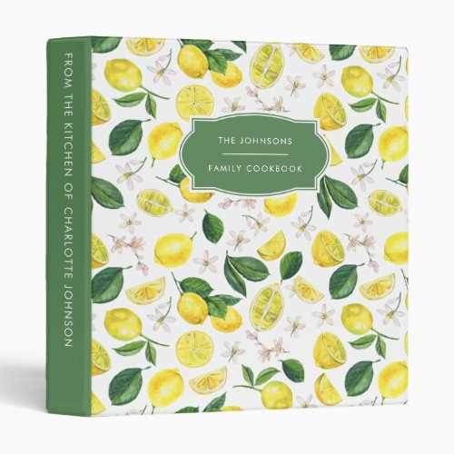 Lemon Pattern Family Recipe Cookbook Binder