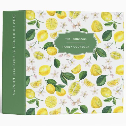 Lemon Pattern Family Recipe Cookbook Binder