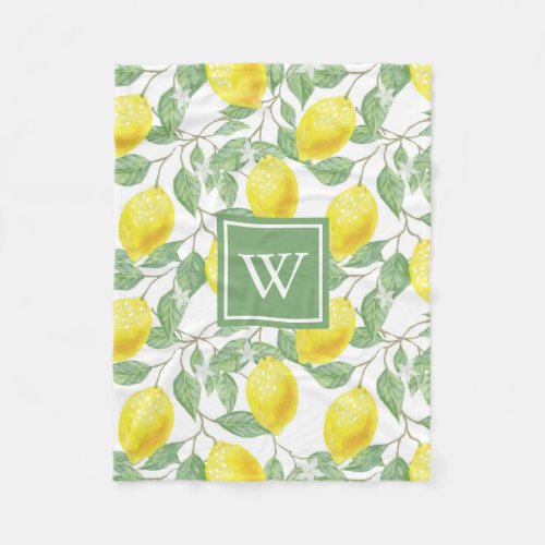 Lemon Pattern Green Monogram Fleece Blanket
