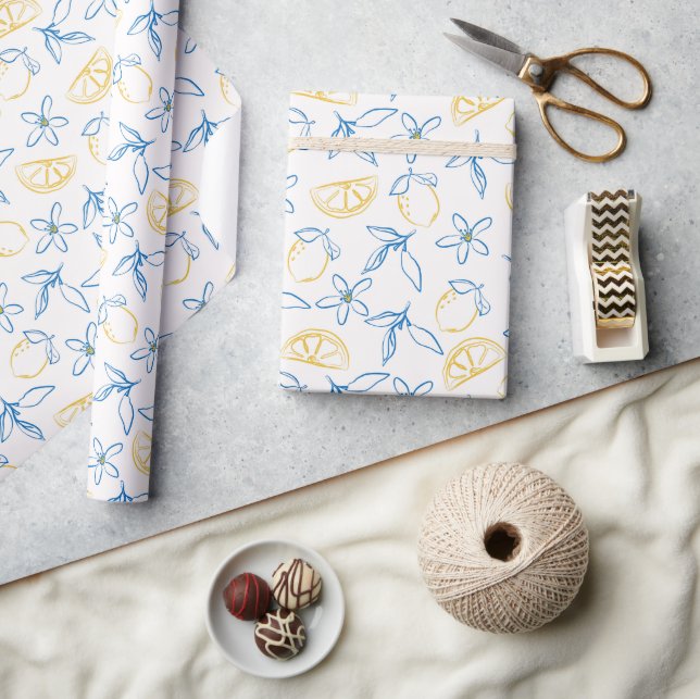 Lemon Pattern Hand Drawn Wrapping Paper Roll (Crafts)