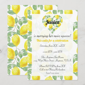 Lemon Pattern Heart Main Squeeze Bridal Shower Invitation