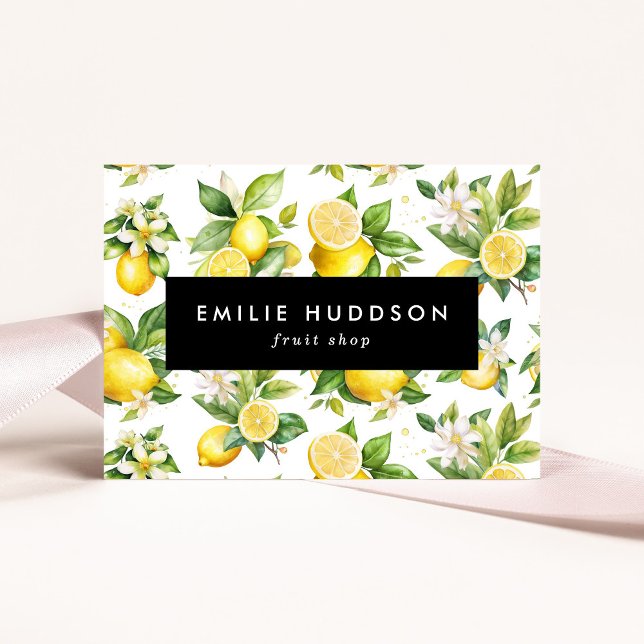 Lemon Pattern, Lemon Flowers, Citrus, Fruit Shop Business Card (Creator Uploaded)