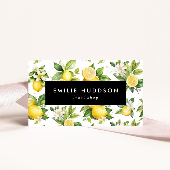 Lemon Pattern, Lemon Flowers, Citrus, Fruit Shop Business Card (Creator Uploaded)