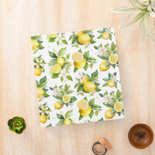 Lemon Pattern Lemon Flowers Leaves Citrus 3 Ring Binder