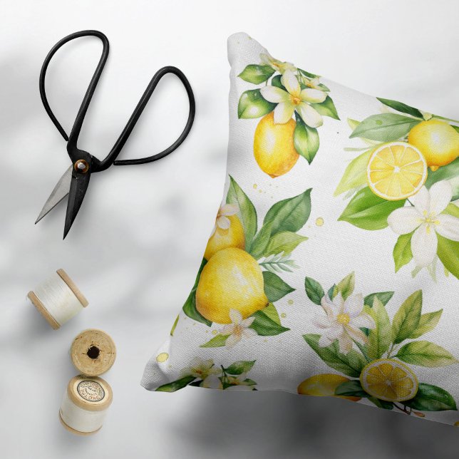 Lemon Pattern, Lemon Flowers, Leaves, Citrus Accent Pillow (Creator Uploaded)