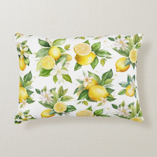 Lemon Pattern Lemon Flowers Leaves Citrus Accent Pillow