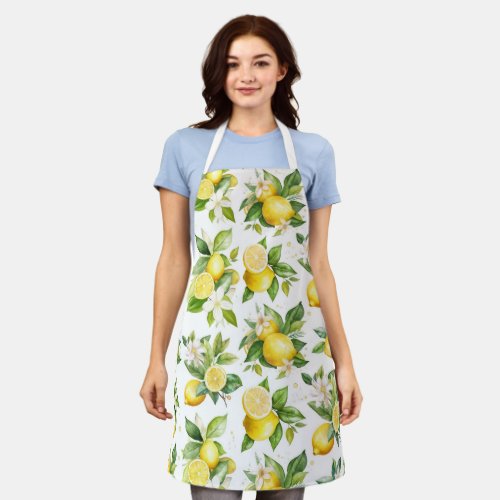 Lemon Pattern Lemon Flowers Leaves Citrus Apron