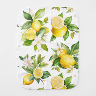 Lemon Pattern, Lemon Flowers, Leaves, Citrus Baby Burp Cloth