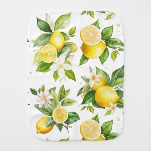 Lemon Pattern Lemon Flowers Leaves Citrus Baby Burp Cloth