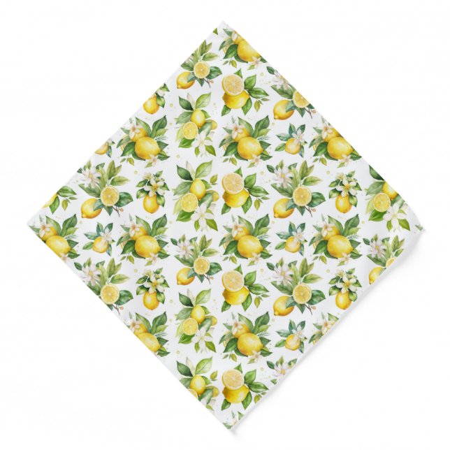Lemon Pattern, Lemon Flowers, Leaves, Citrus Bandana (Front)