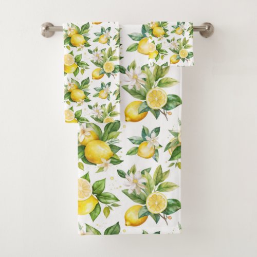 Lemon Pattern Lemon Flowers Leaves Citrus Bath Towel Set