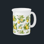 Lemon Pattern, Lemon Flowers, Leaves, Citrus Beverage Pitcher<br><div class="desc">Elegant,  stylish and sophisticated pattern with lemons,  flowers and leaves. Modern and trendy gift,  perfect for the fruit lover in your life.</div>