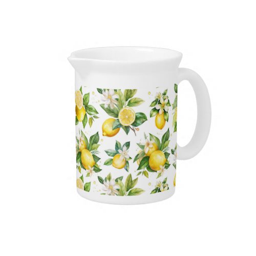 Lemon Pattern Lemon Flowers Leaves Citrus Beverage Pitcher