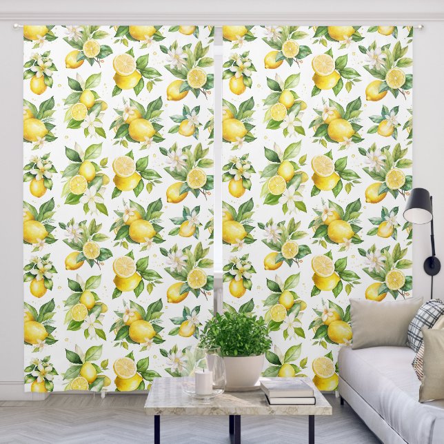 Lemon Pattern, Lemon Flowers, Leaves, Citrus Blackout Curtains (Living Room)