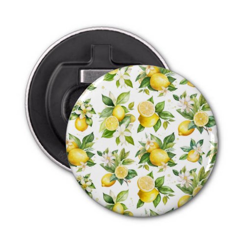 Lemon Pattern Lemon Flowers Leaves Citrus Bottle Opener