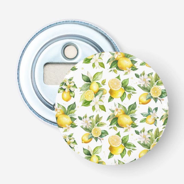 Lemon Pattern, Lemon Flowers, Leaves, Citrus Bottle Opener (Front)
