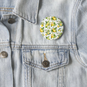 Lemon Pattern, Lemon Flowers, Leaves, Citrus Button