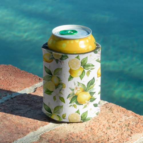 Lemon Pattern Lemon Flowers Leaves Citrus Can Cooler