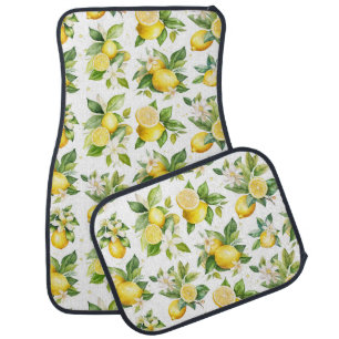 Lemon Pattern, Lemon Flowers, Leaves, Citrus Car Floor Mat