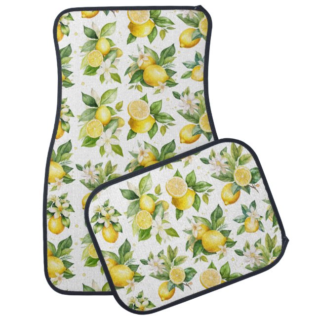Lemon Pattern, Lemon Flowers, Leaves, Citrus Car Floor Mat (Set)