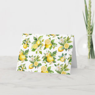 Lemon Pattern, Lemon Flowers, Leaves, Citrus Card