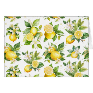 Lemon Pattern, Lemon Flowers, Leaves, Citrus Cards