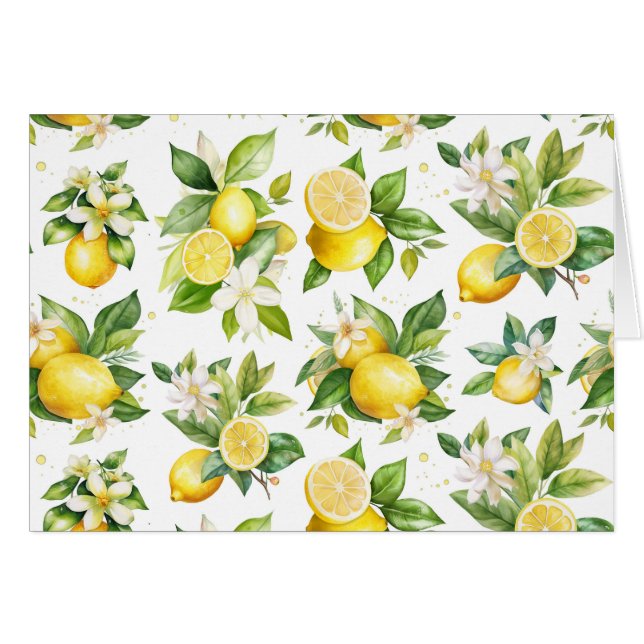 Lemon Pattern, Lemon Flowers, Leaves, Citrus Cards (Front Horizontal)