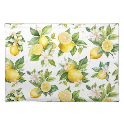 Lemon Pattern Lemon Flowers Leaves Citrus Cloth Placemat